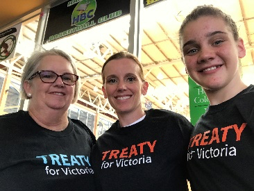 Judith Ahmat, Jacqueline Johnston and Evie Johnston Promoting Treaty for Victoria